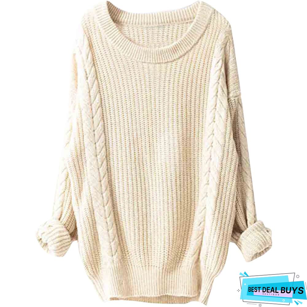 Big Collar Long Sleeve Hemp Pattern Pullover Sweater