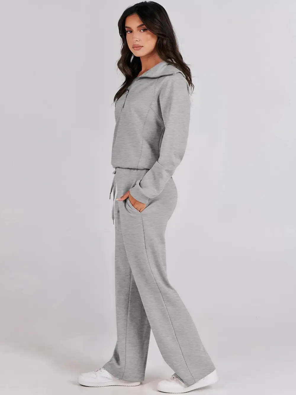 2 Piece Sweatsuit Set Navy Collar Half Zip Suit