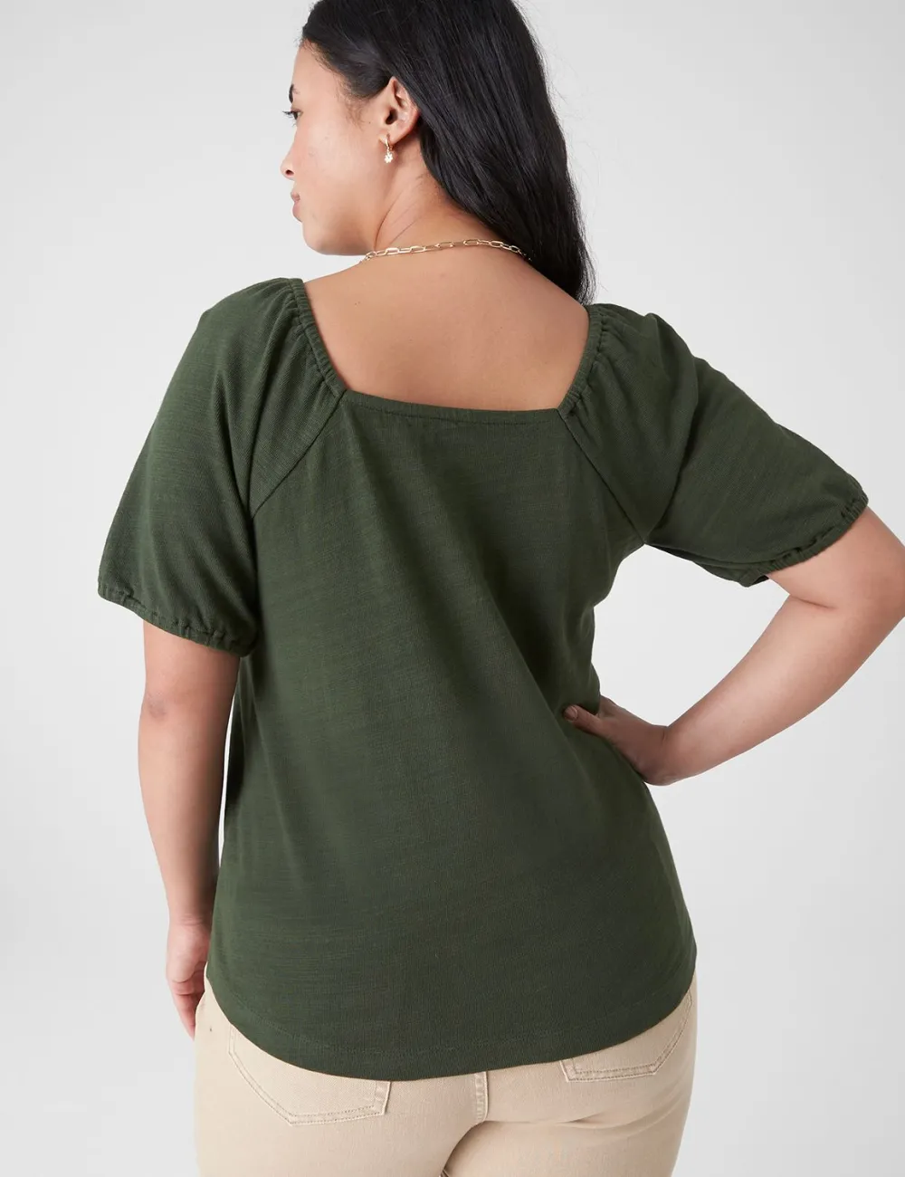 Square-Neck Button-Front Top