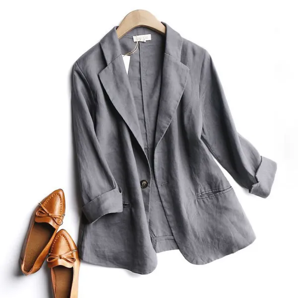 Thin 3/4-sleeve one-button linen blazer