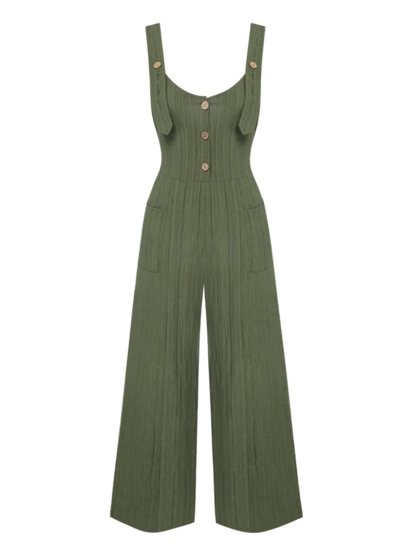 ARMY GREEN 1930S LOOSE PLEATED JUMPSUIT