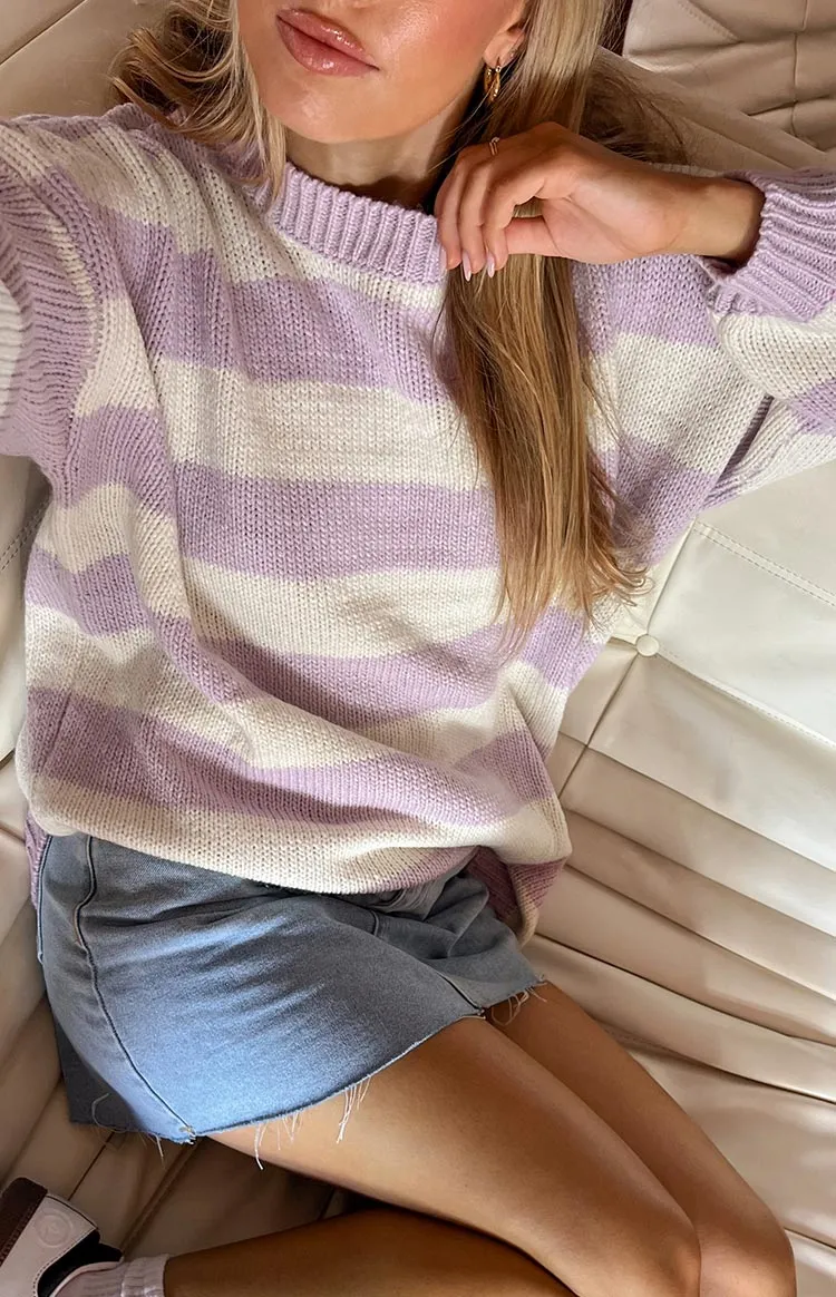 Snuggle Lilac Striped Oversized Striped Sweater