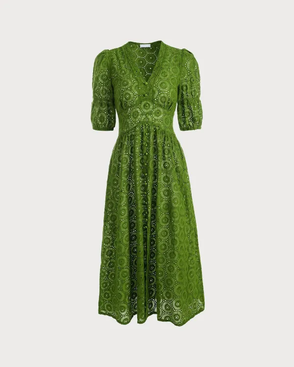 Fruit green retro print dress