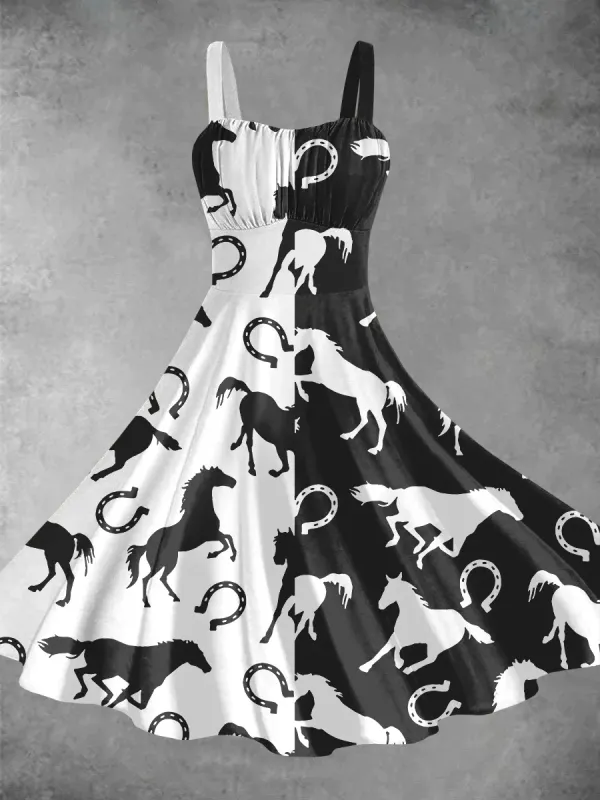 Horse Art Prints Backless Dress