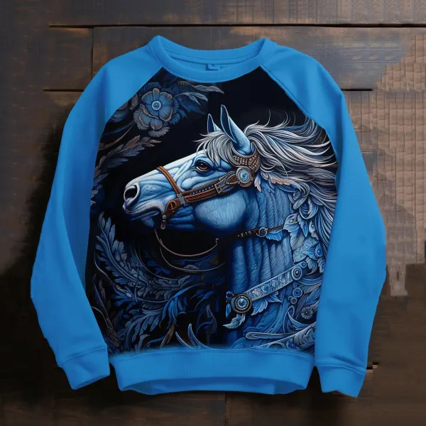 Western Horse Print Long Sleeve Sweatshirt