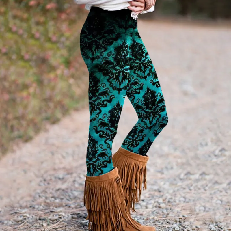 Western Geometry Tribal Gradient Print Skinny Leggings