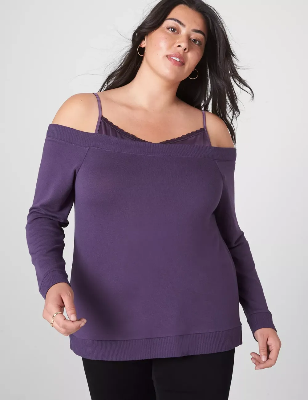 Classic Long-Sleeve Off-The-Shoulder Top With Cami