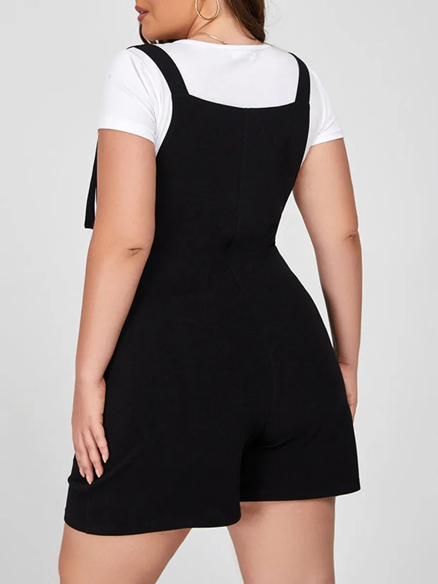 Plus Black Adjustable Strap Pocket Romper