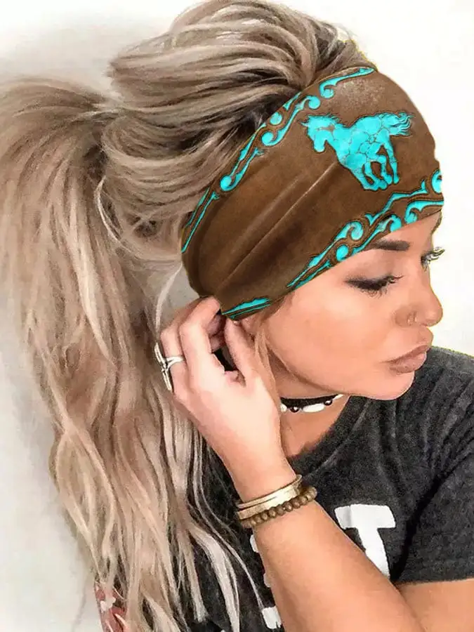 🔥Buy 3 Get 10% Off🔥Women'S Western Leather Look Horse Graphic Turban