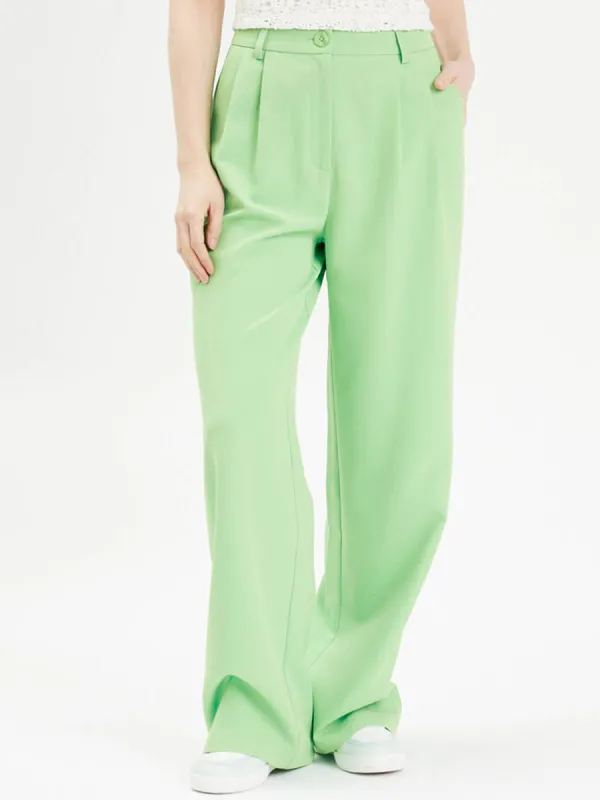 Pantalon large avec pinces vert femme