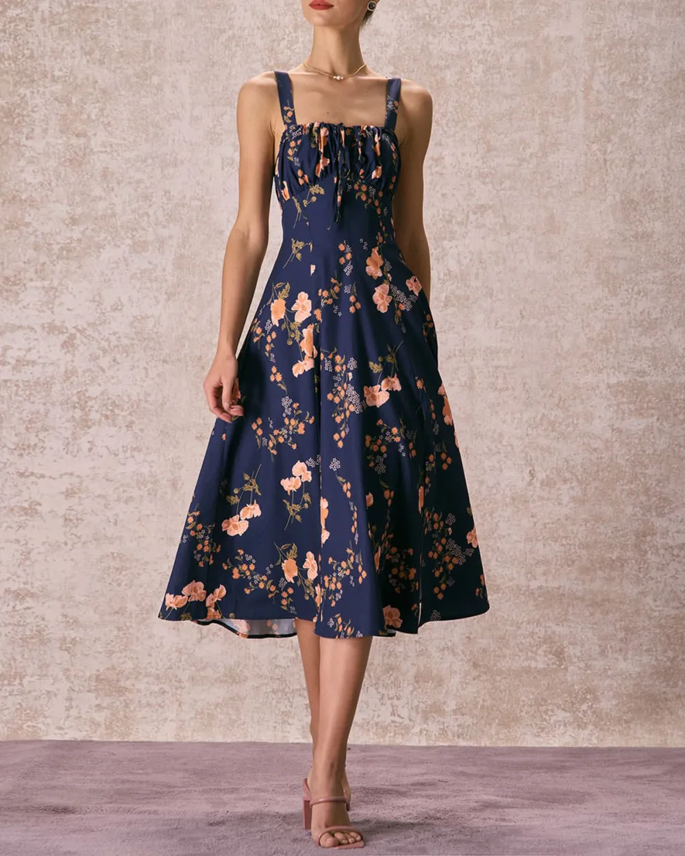 Navy blue floral dress