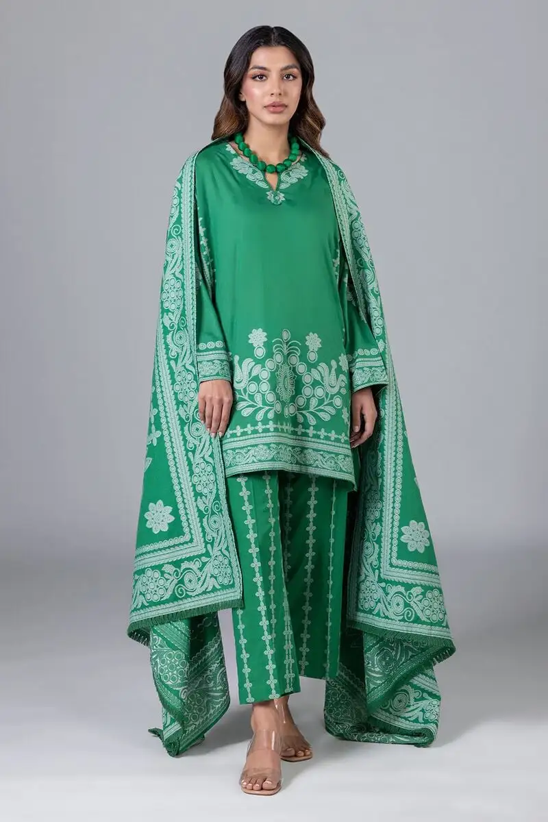 3 Piece Kurta Embroidered | Dupatta& Bottom & Tops | Color Green