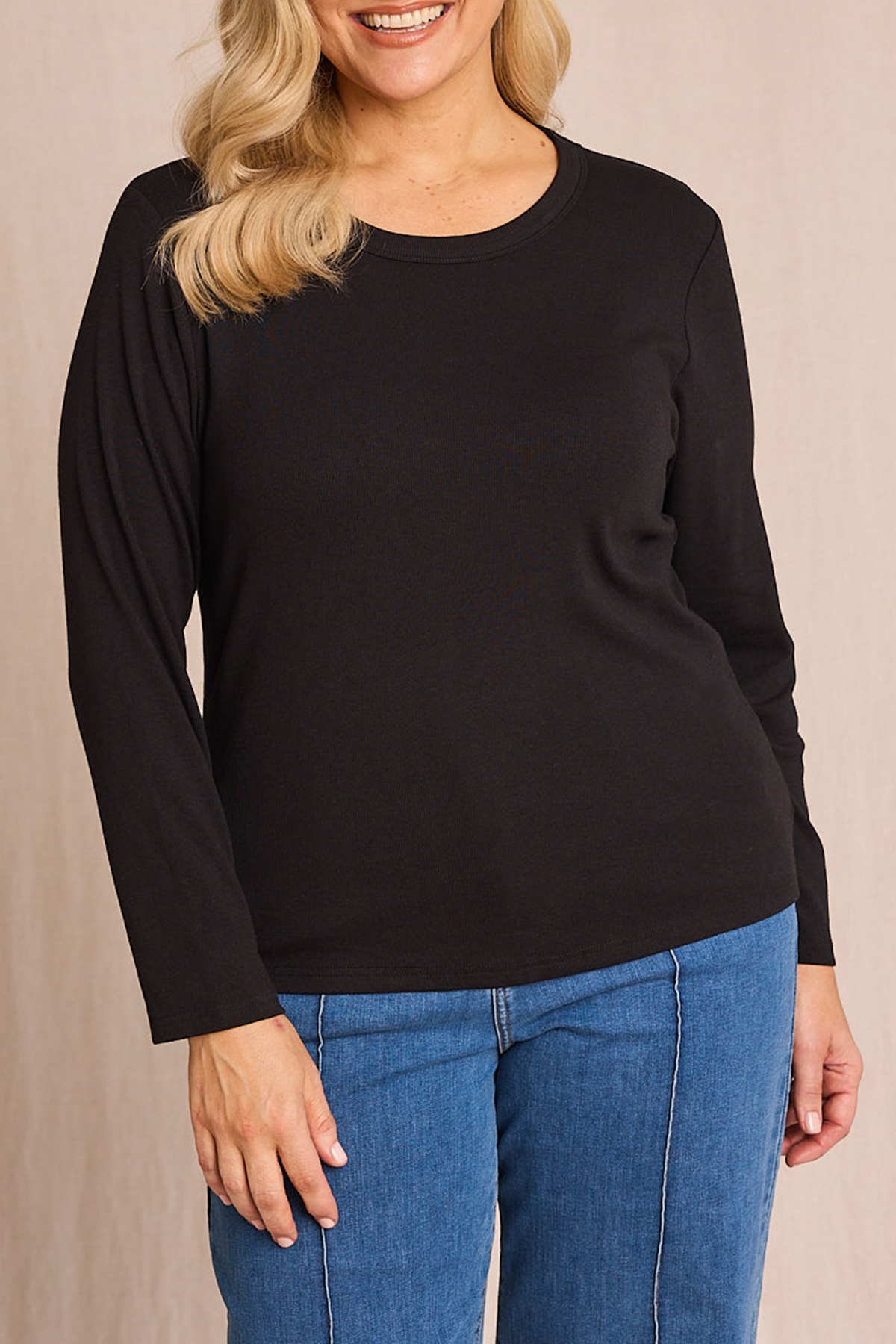 Adrift Ribbed Long Sleeve Tee In Black