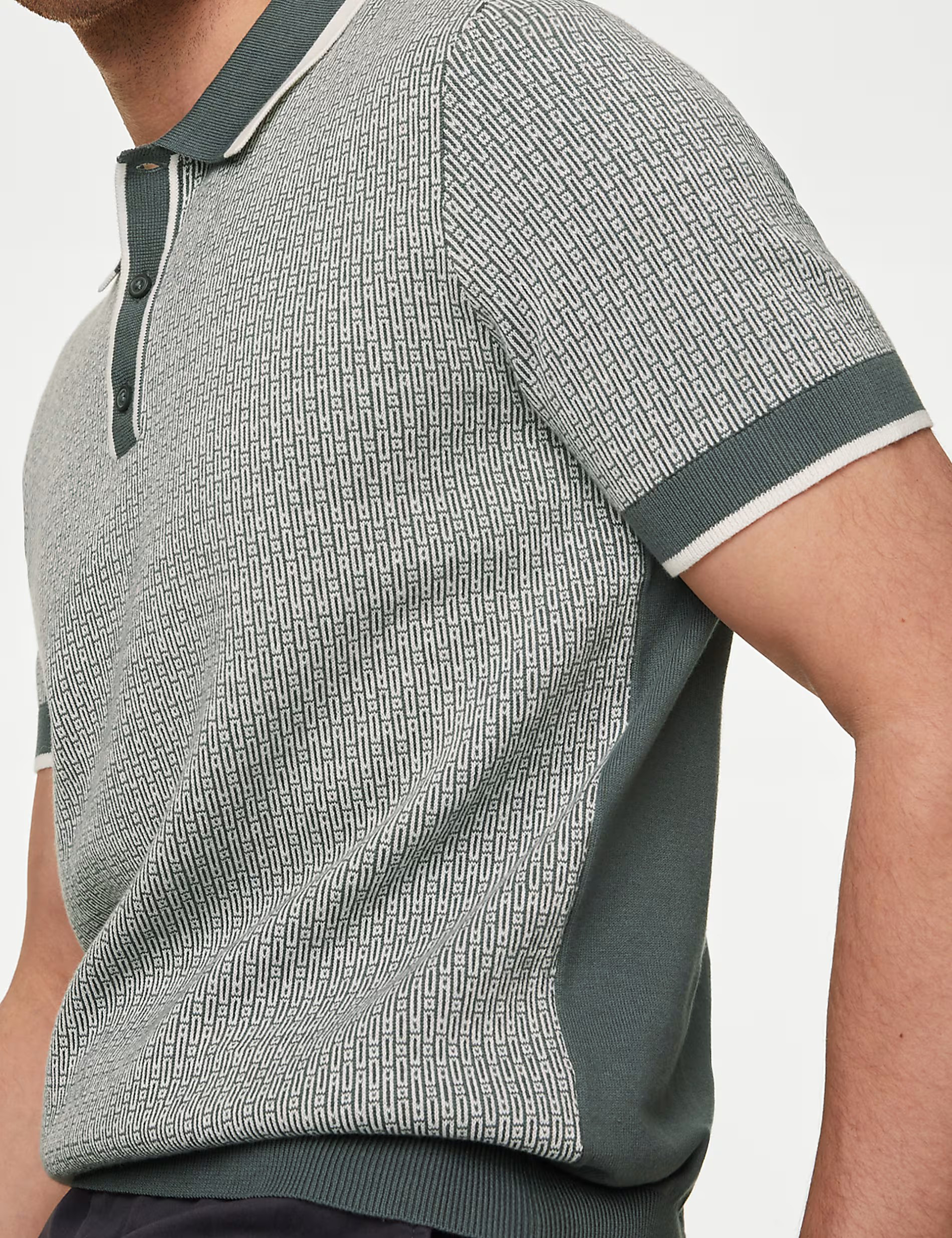 Casual Cotton Rich Geometric Knitted Polo Shirt