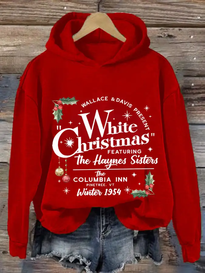 Women's White Christmas Print Casual Hoodie