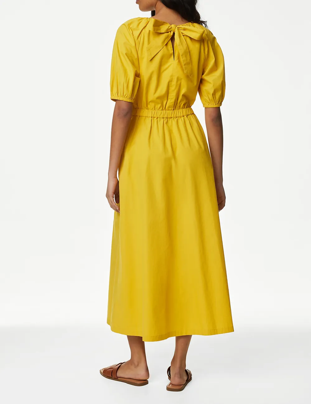 Pure Cotton Round Neck Midi Waisted Dress