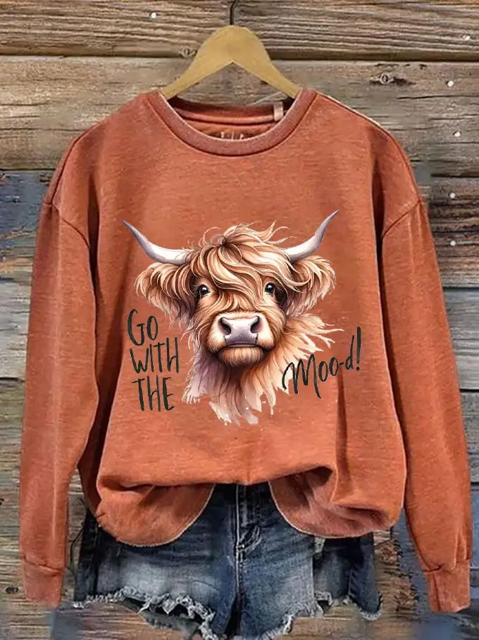 🔥Buy 3 Get 10% Off🔥Women's Western F Highland Cow Go With The Mood Printed Sweatshirt