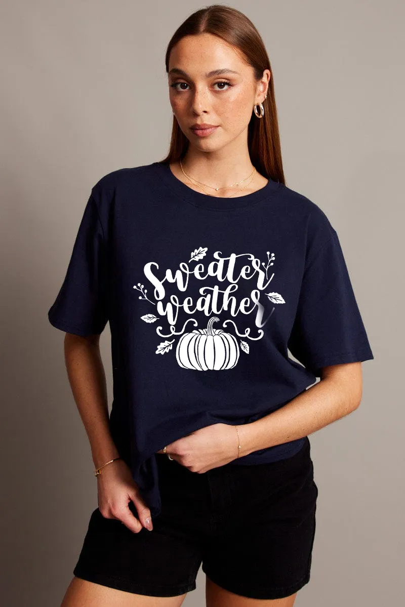 Women's Pumpkin Letter Printed T-shirt