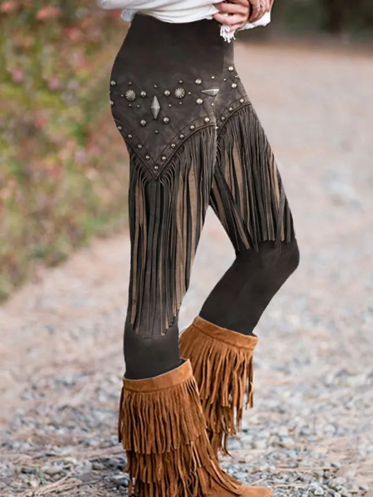 Western Tassel Print Casual Leggings