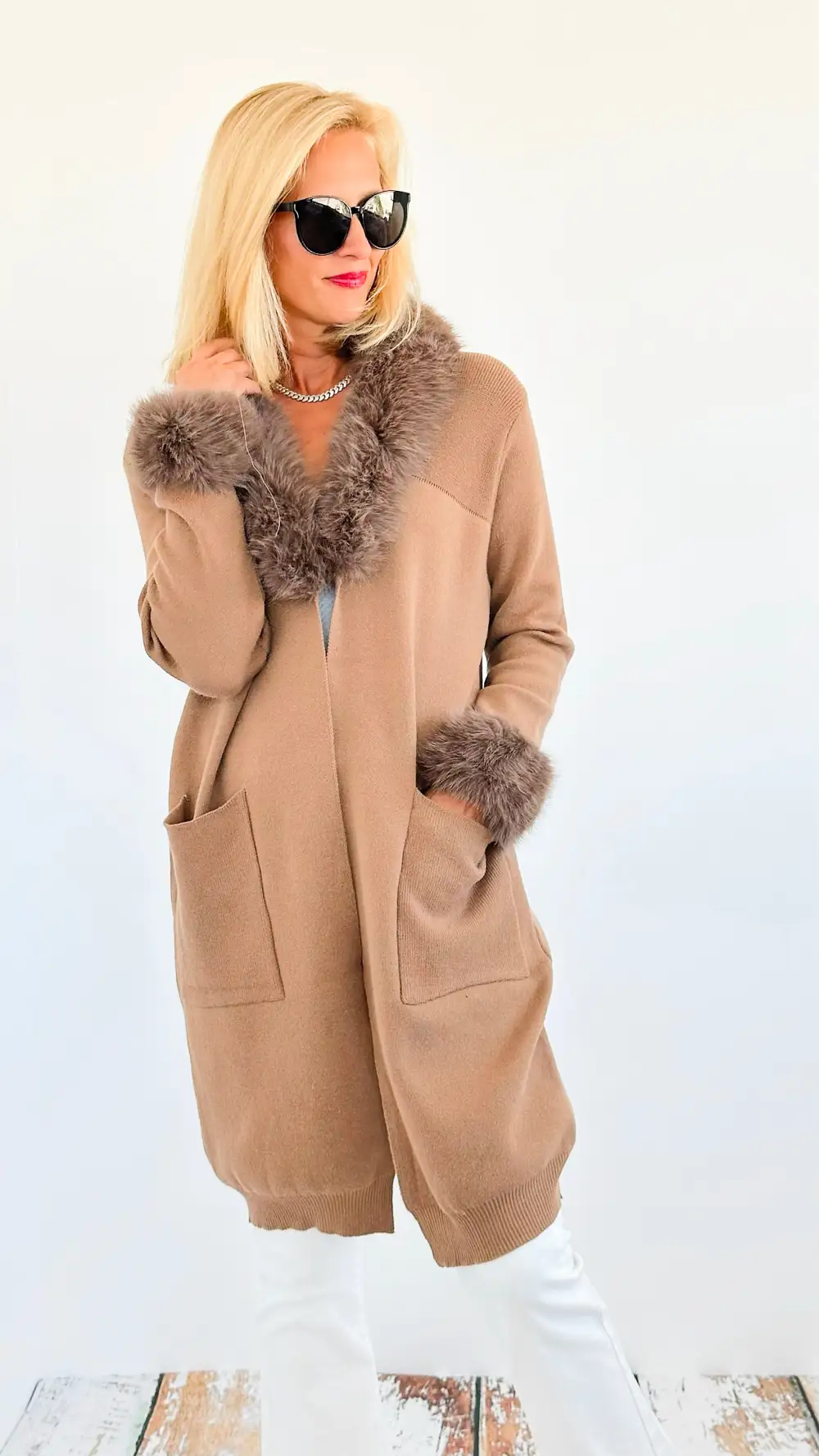 Cloudy Skies Fur-Trimmed Coat - Camel