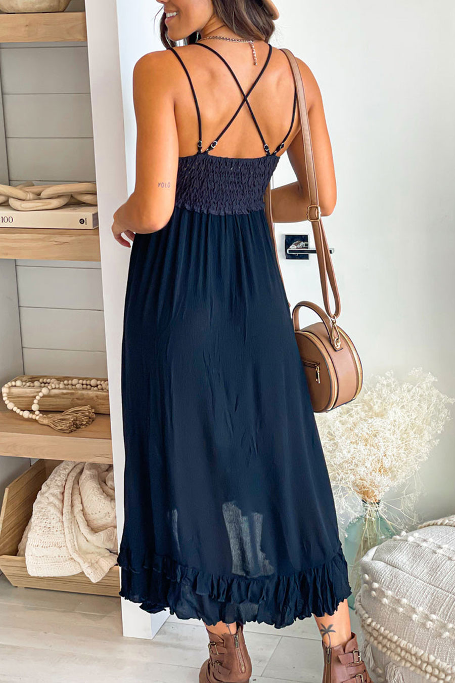 Black Crochet Top High Low Dress