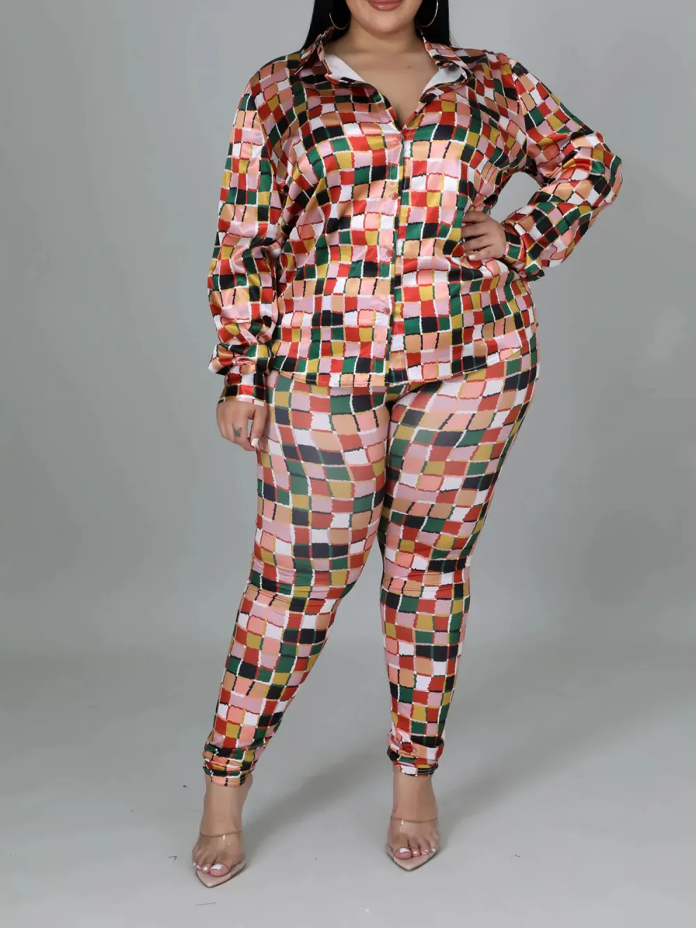 Plus-Size Women'S Fashion Colorful Plaid Suit