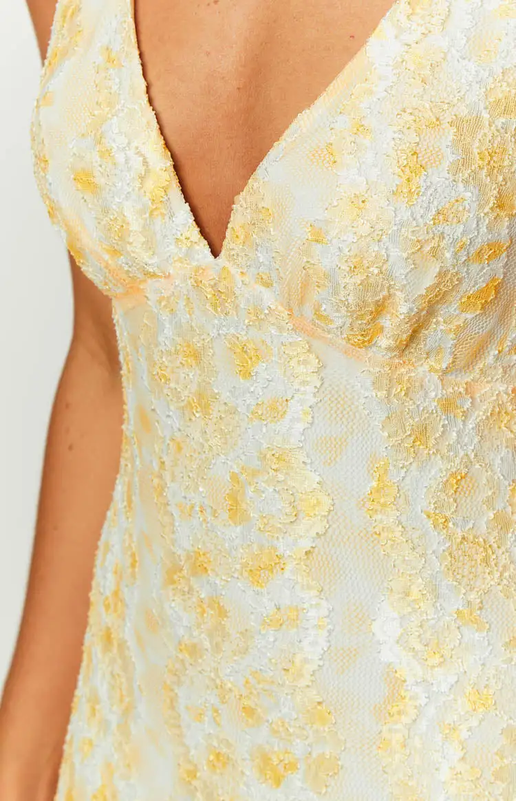 Farida Yellow Lace Maxi Dress