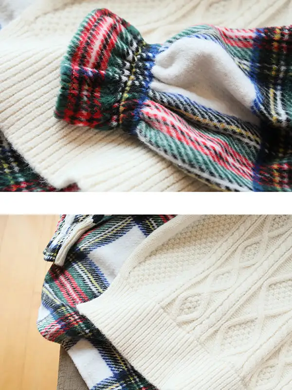 False Two Pullover Plaid Knitwear Splicing Sweater