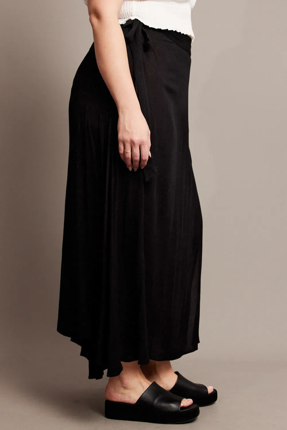 Black Crinkle Wrap Maxi Skirt