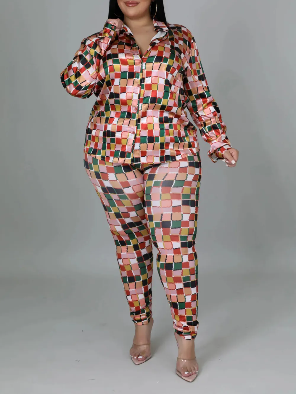 Plus-Size Women'S Fashion Colorful Plaid Suit