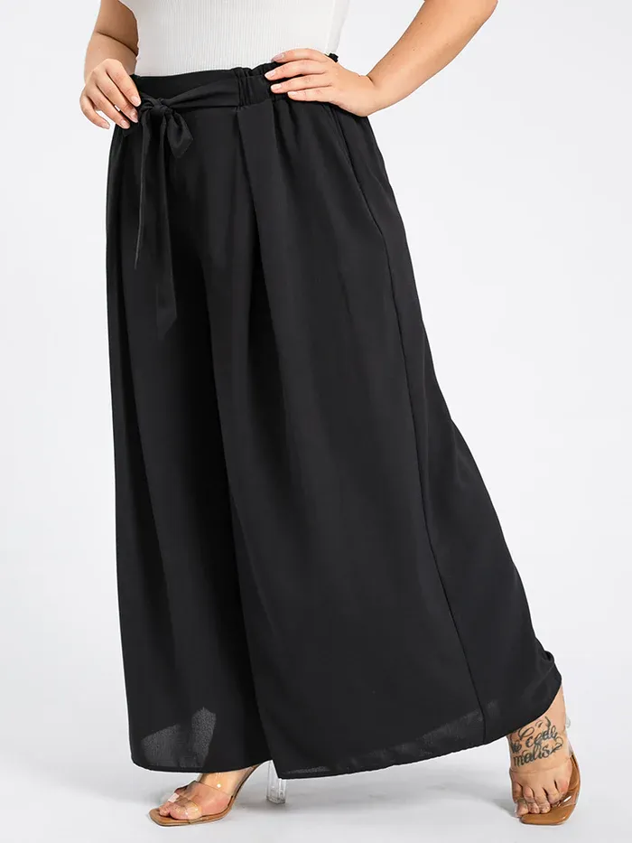 Plus Paperbag Waist Belted Wide Leg Pants