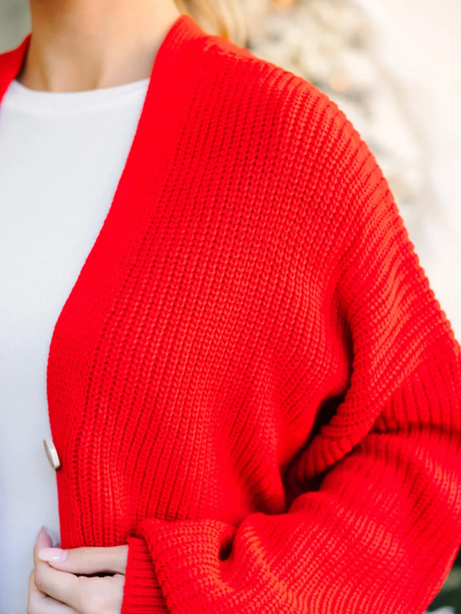 Red Bubble Sleeve Cardigan