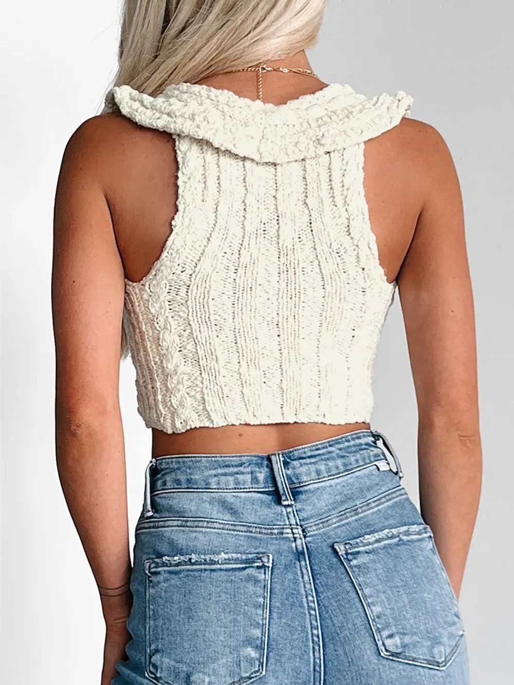 Minding My Business Sweater Knit Buttoned Crop Top