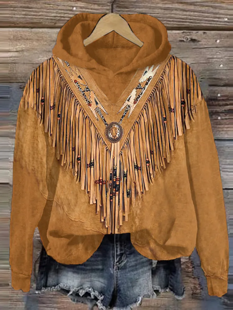 Women's Vintage Tassels Art Casual Hoodie