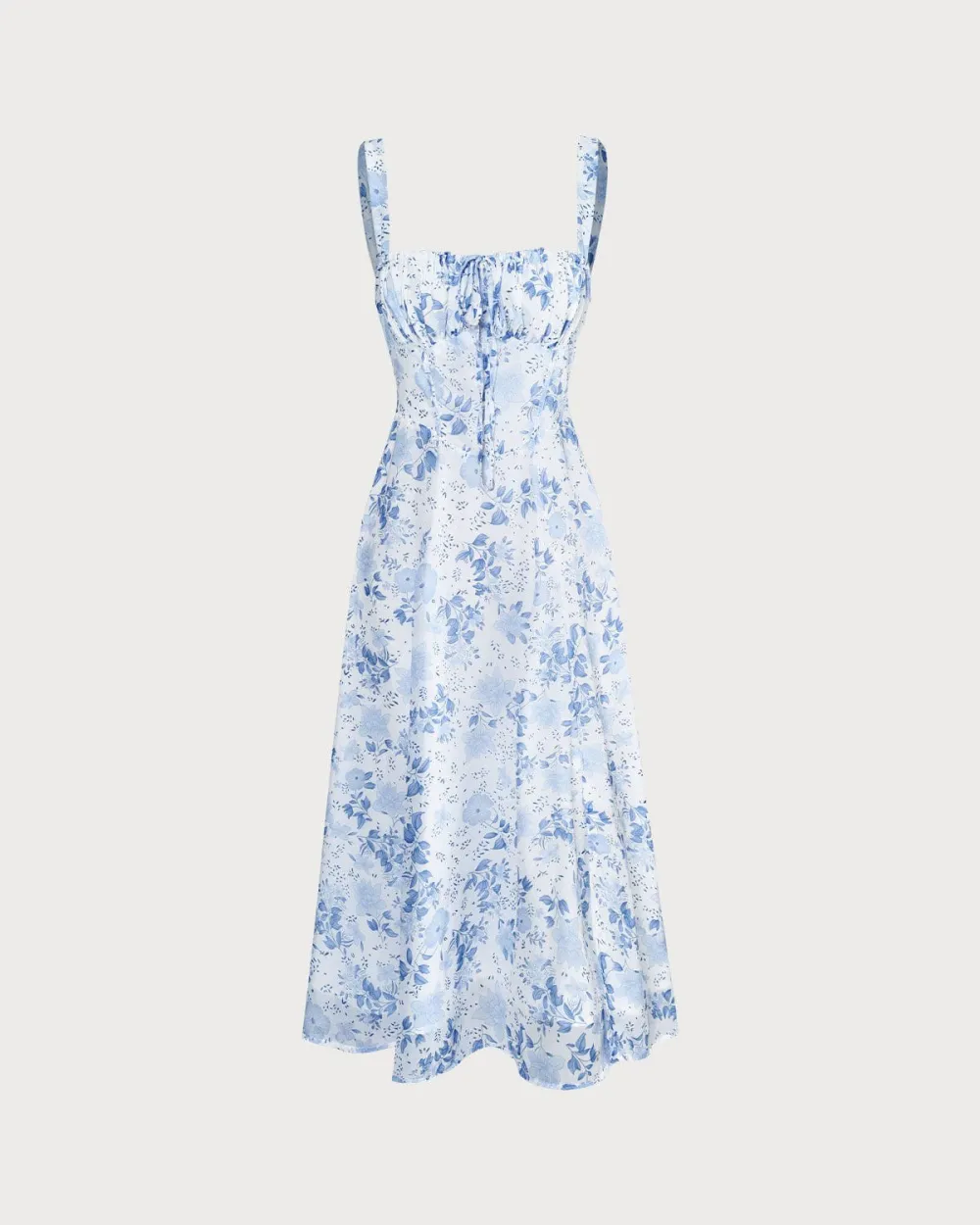 Powder blue floral suspender dress