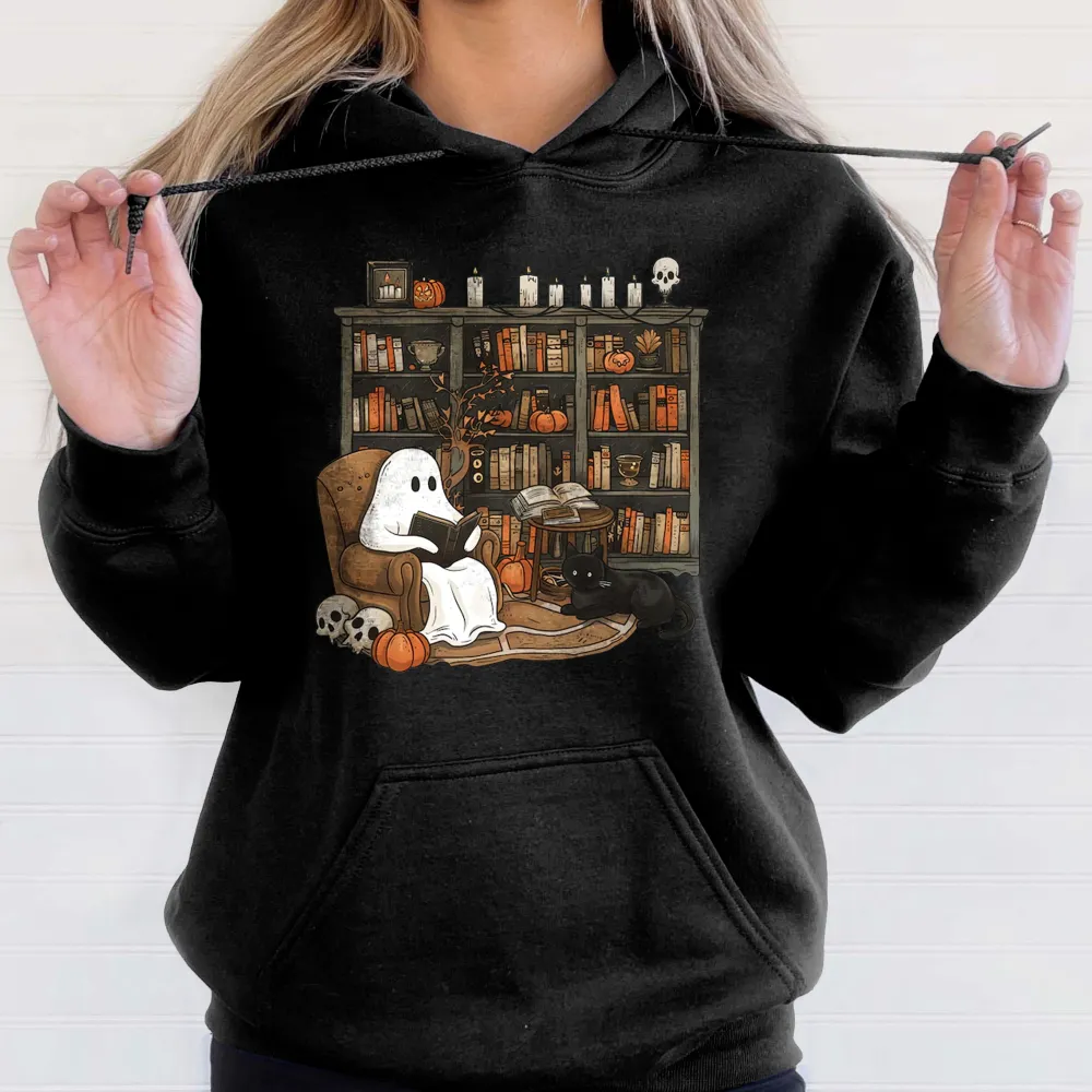 Retro Ghost Reading Books Hoodie