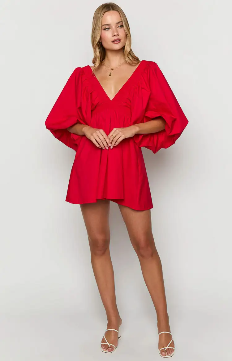 Torie Red Short Sleeve Mini Dress