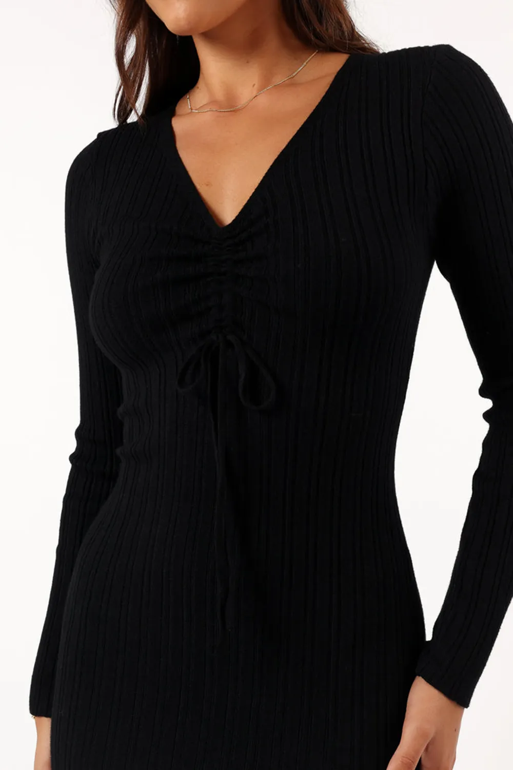 IRENE LONG SLEEVE MIDI DRESS - BLACK