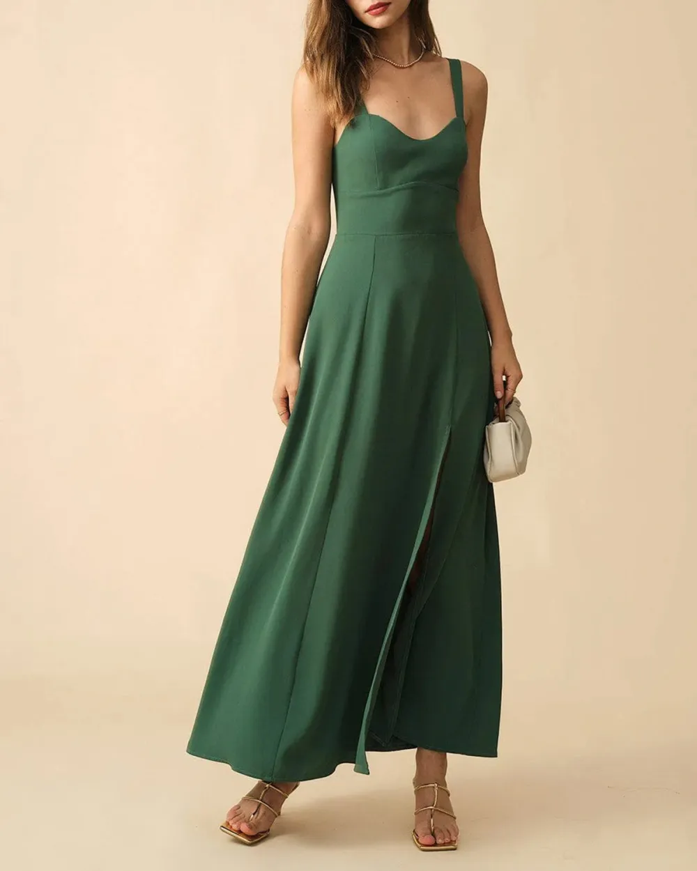 Long drape green silky dress