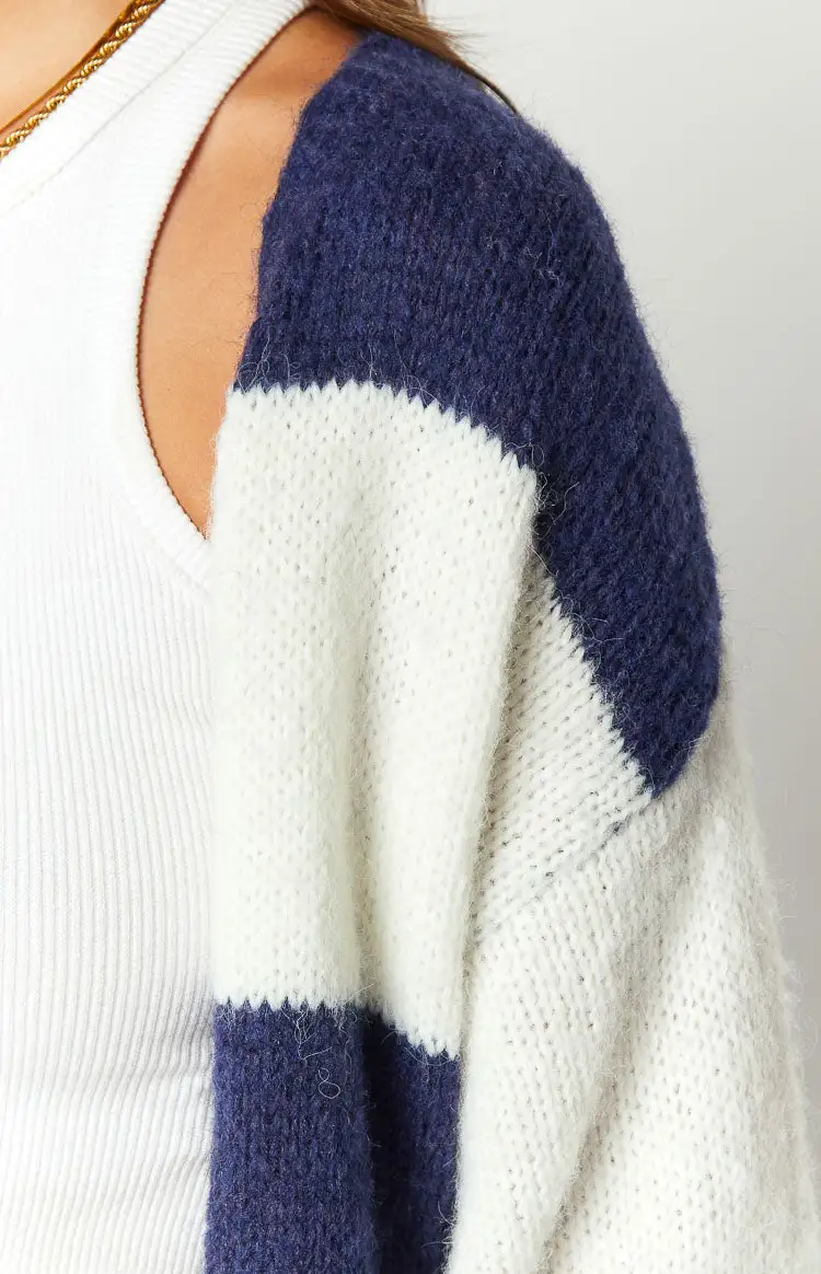 Thaddeus Blue And White Striped Knit Cardigan