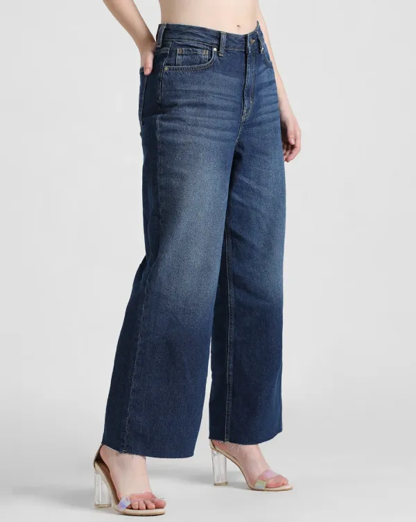 Blue Wide Leg Cropped Jeans