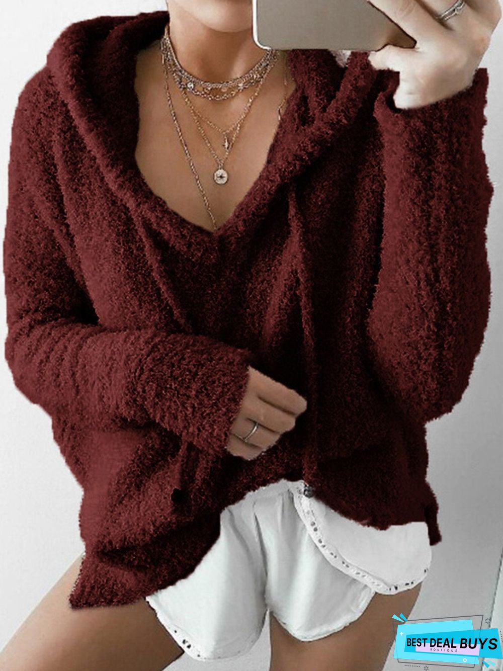 Hoodie Long Sleeve Casual Mohair Sweater