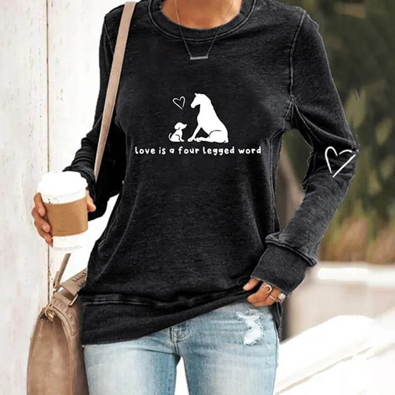 Women's Love Is A Four Legged Word Dog And Horse Print Sweatshirt