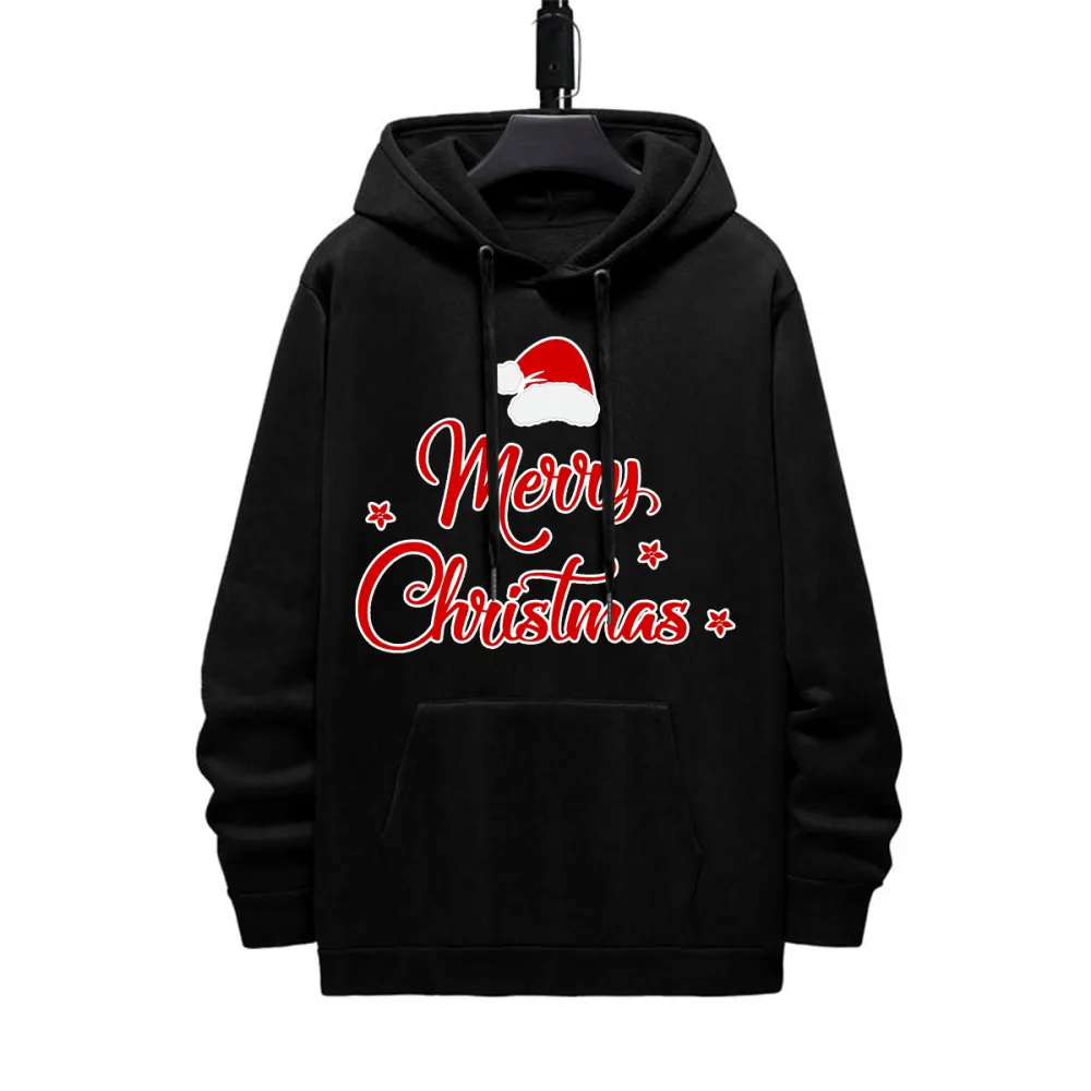 MERRY CHRISTMAS HAT PATTERN PRINTED HOODIE