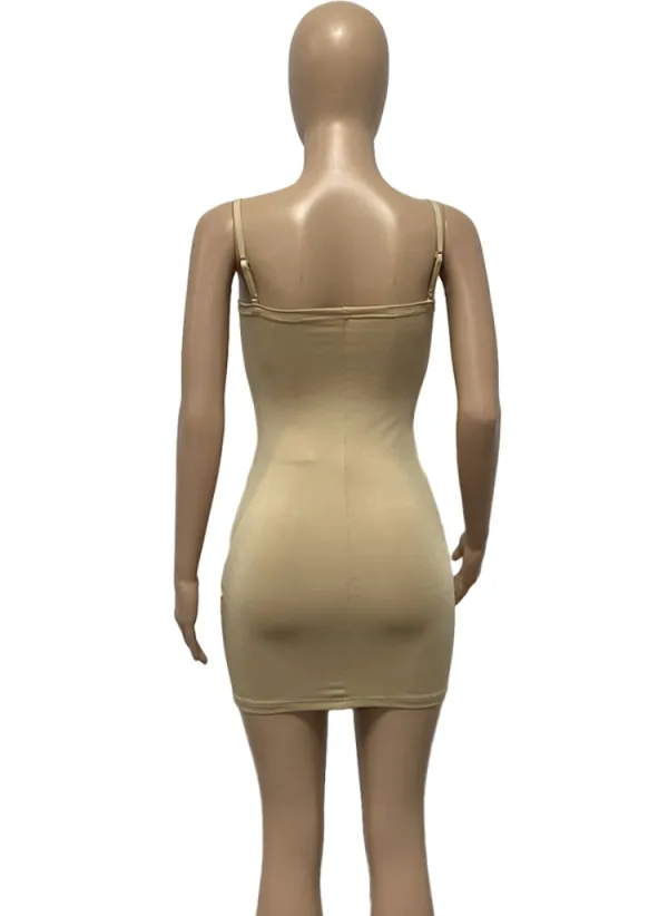 Women Summer Khaki Sexy Straps Mini Bodycon Dress