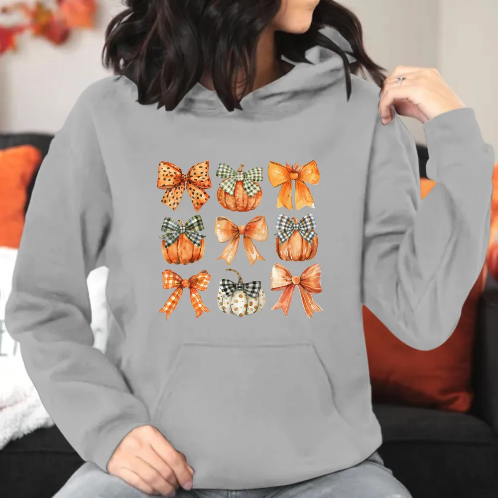 Cute Pumpkin Bow Nine Grid Printed Hoodie