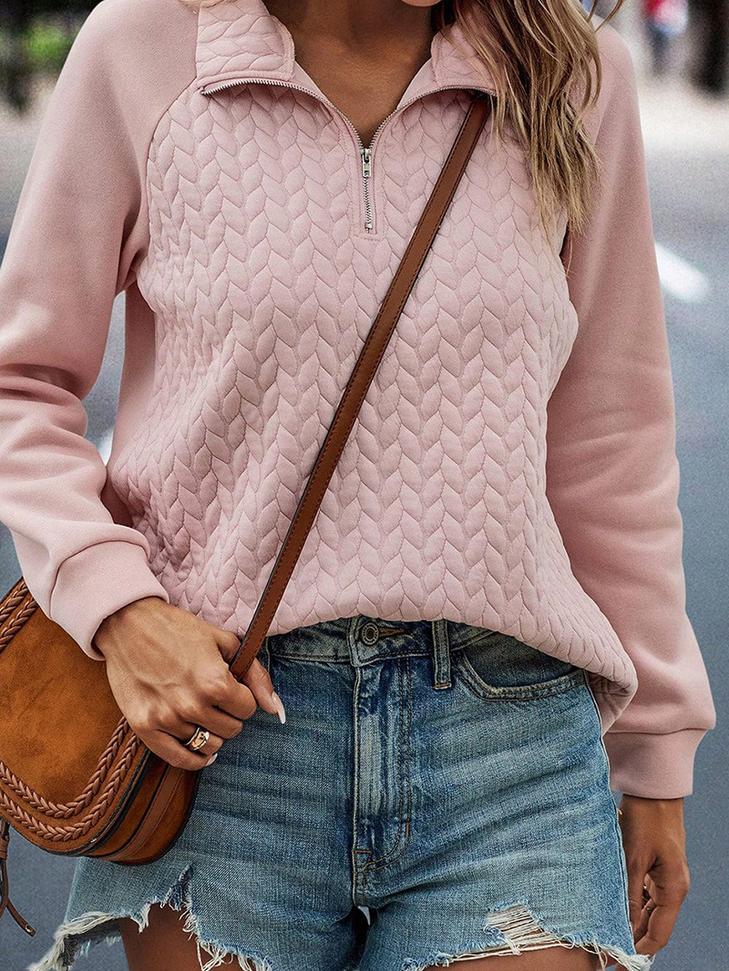 Pink Casual Long Sleeve Knitted Tops Sweatshirts