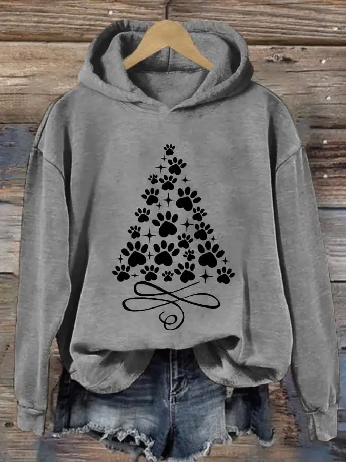 Women's Christmas Cute Pawy Print Casual Hooded