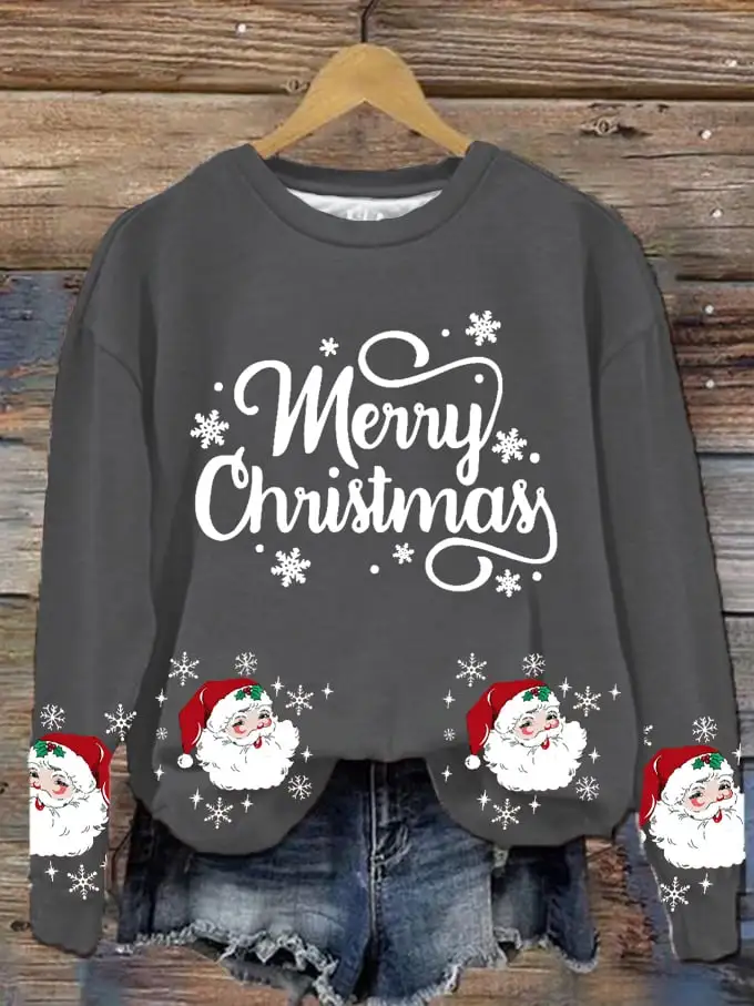 Women's Funny Santa Merry Christmas Printed Sweatshirt