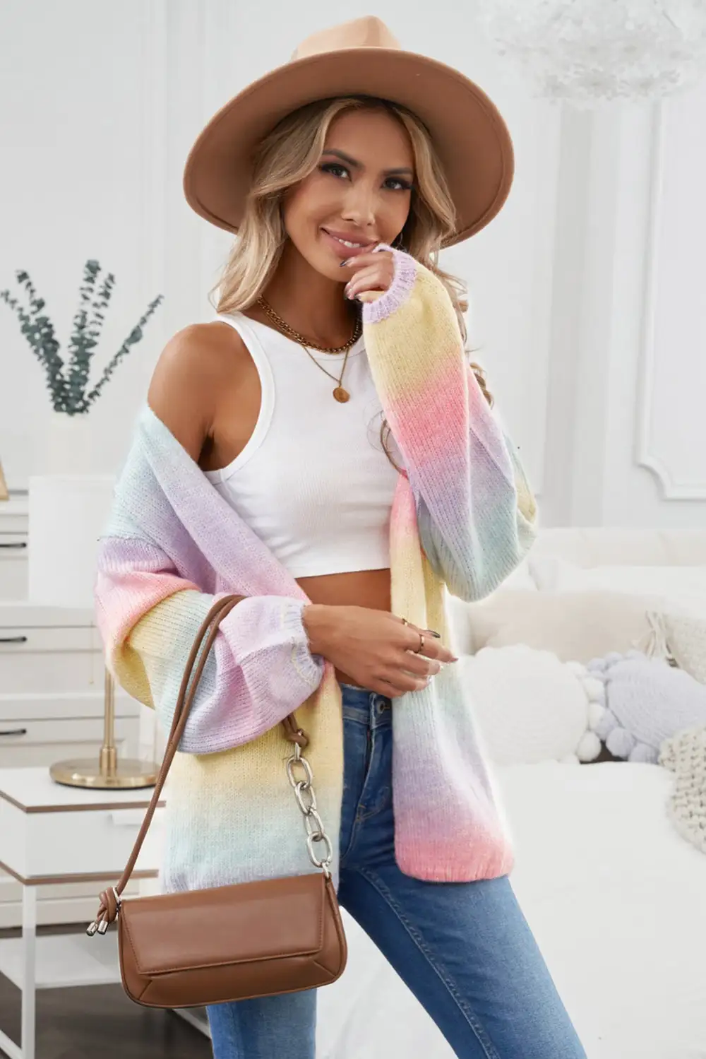 Multicolor Ombre Tie-Dye Drop Shoulder Cardigan